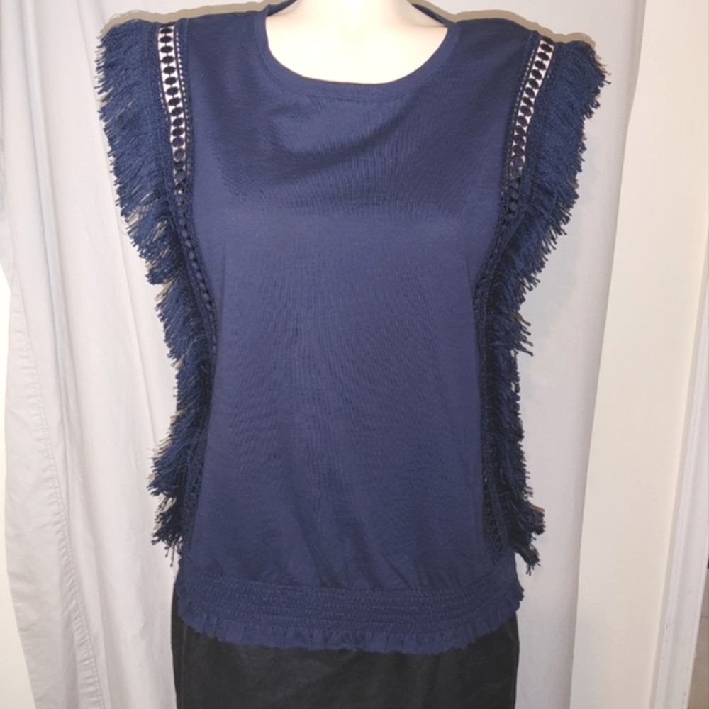 INC fringe and peek a boo lace sleeveless top, NEW